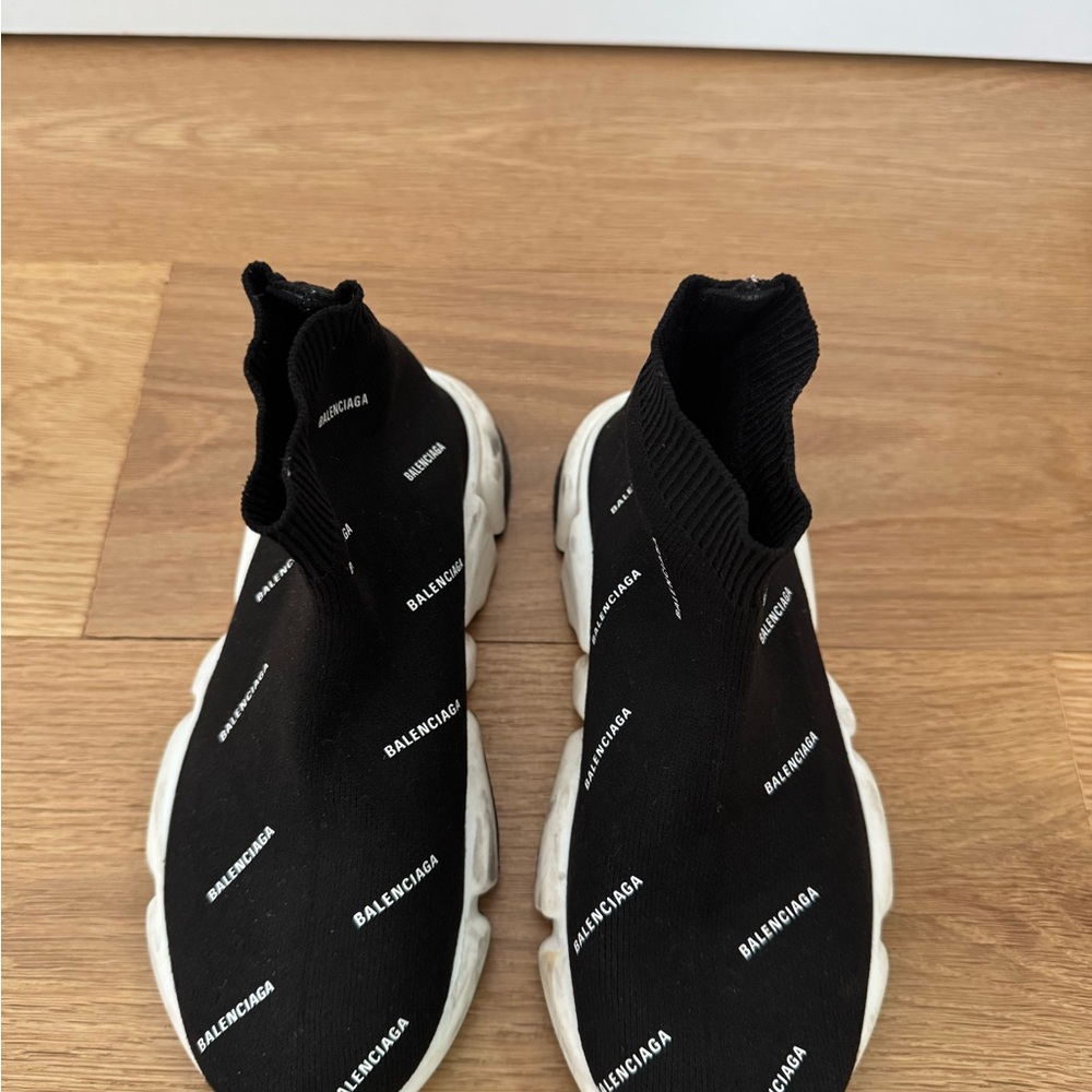 Balenciaga Black Knit Sneakers with White Sole